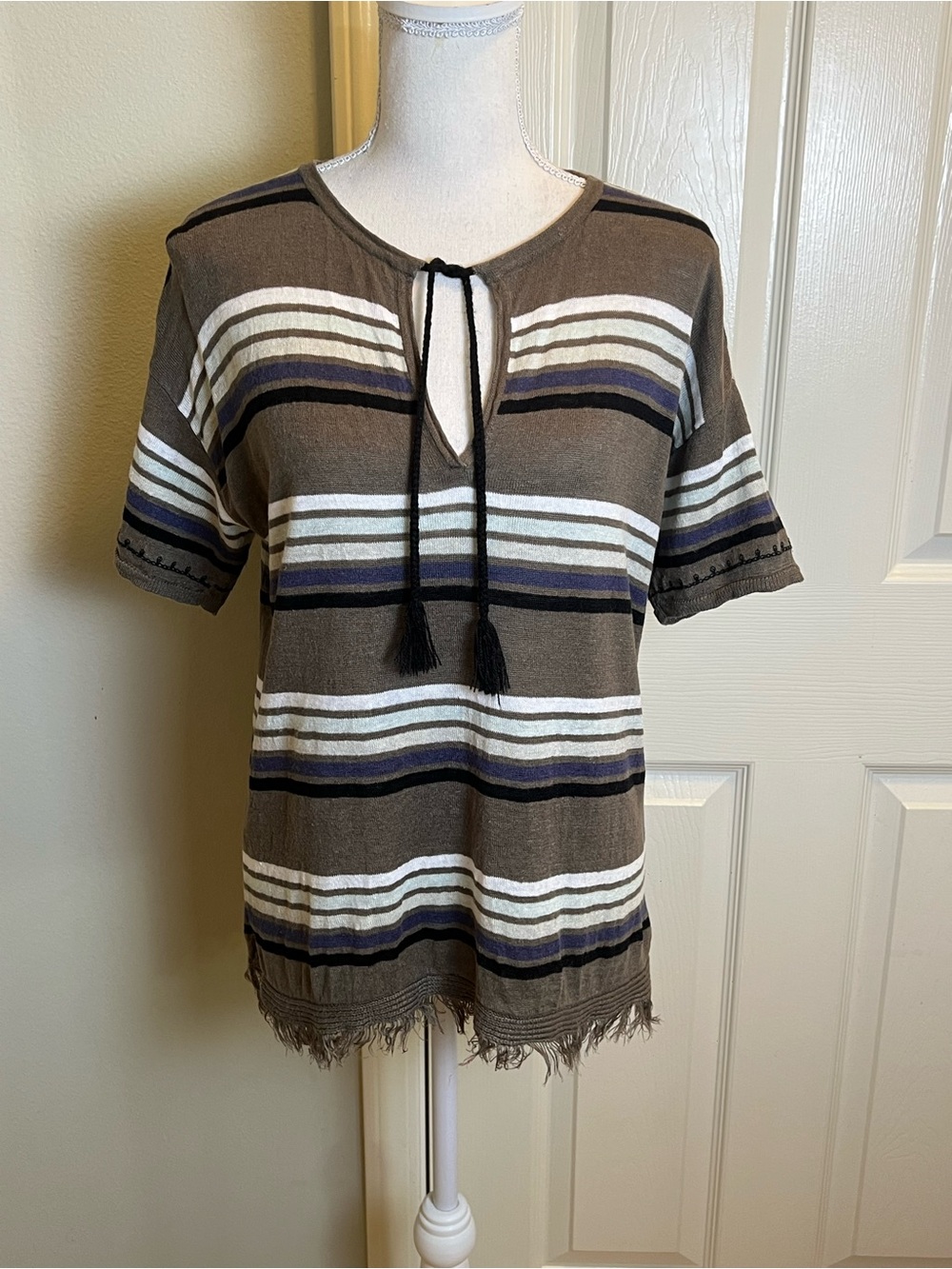 LISA TODD Striped 100% Linen Top